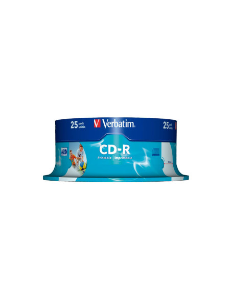 CD-ROM VERBATIM 700MB 52x SPINDLE 25 IMPRIMIBLE INKJET SUPER AZO Incluye Canon LPI de 200 
