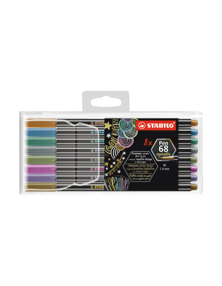 ESTUCHE PLÁSTICO 8 ROTULADORES STABILO PEN 68 METALLIC