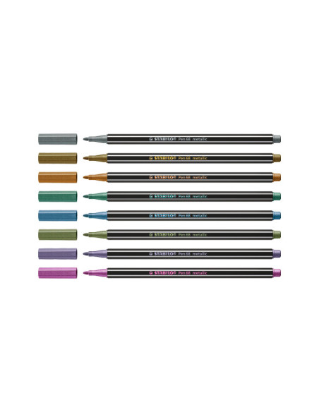 ESTUCHE PLÁSTICO 8 ROTULADORES STABILO PEN 68 METALLIC