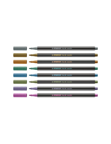 STABILO ROTULADORES PEN 68 METALLIC CSURTIDOS METÁLICOS ESTUCHE DE METAL 8 UD