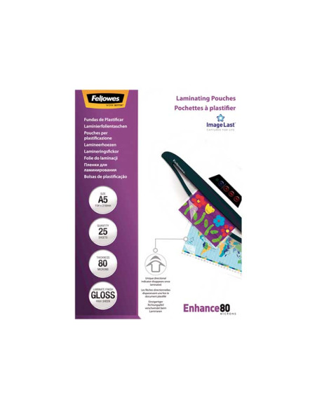 PACK 25 FUNDAS BRILLO FELLOWES PARA PLASTIFICAR A5 80 MICRAS