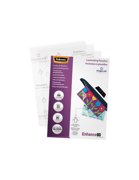 FELLOWES FUNDAS DE PLASTIFICAR 80 MICRAS A4 BRILLO PACK 25 UD