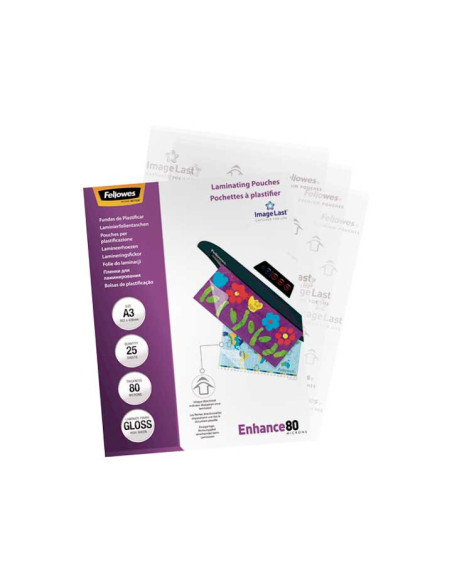 FELLOWES FUNDAS DE PLASTIFICAR 80 MICRAS A3 BRILLO PACK 25 UD