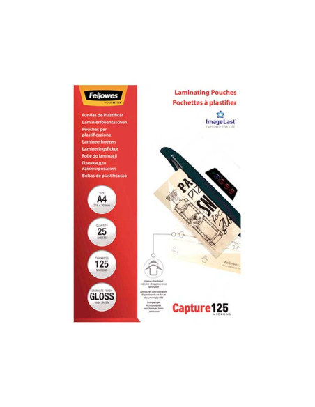 FELLOWES FUNDAS DE PLASTIFICAR 125 MICRAS A4 BRILLO PACK 25 UD
