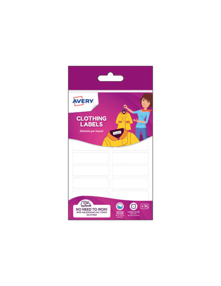 ETIQUETA ESCOLAR AVERY PARA TEJIDO 45x13 mm BLISTER de 36