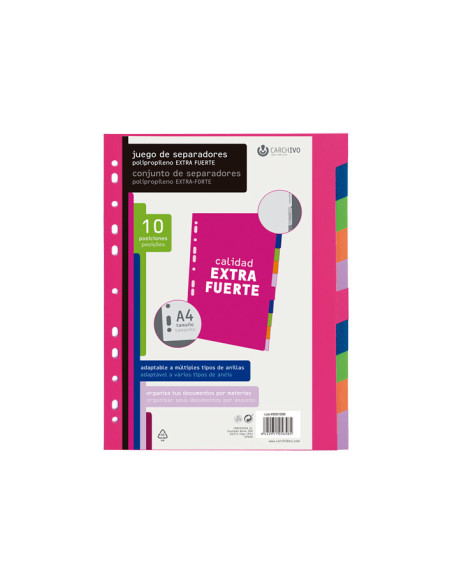 CARCHIVO SEPARADORES 10 POSICIONES A4 PP EXTRA FUERTE FASHION COLORES