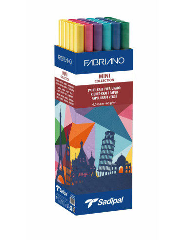 PAPEL de EMBALAR KRAFT ROLLO SADIPAL MINI 05 x 2 m EXPOSITOR de 30   5 x 6 colores