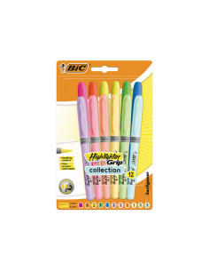 BLÍSTER 12 MARCADORES FLUORESCENTES BIC HIGHLIGHTER GRIP PASTELNEÓN