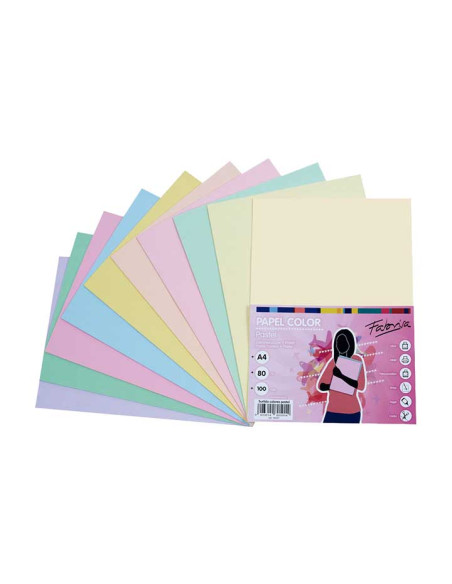 PAPEL de COLOR A4 FABRISA 80g 100h SURTIDO PASTEL