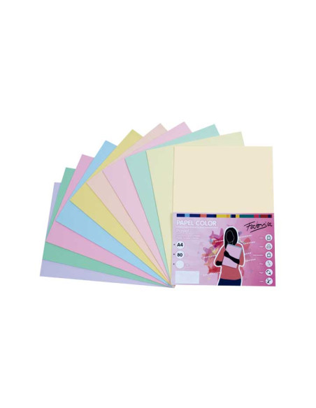 PAQUETE 250h PAPEL COLORES FABRISA A4 80gr SURTIDO PASTEL