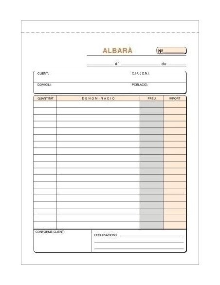 TALONARIO LOAN ALBARÁN 4 DUPLICADO AUTOCOPIA CATALÁN