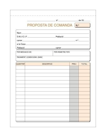 TALONARIO LOAN PEDIDOS 4 DUPLICADO AUTOCOPIA CATALÁN
