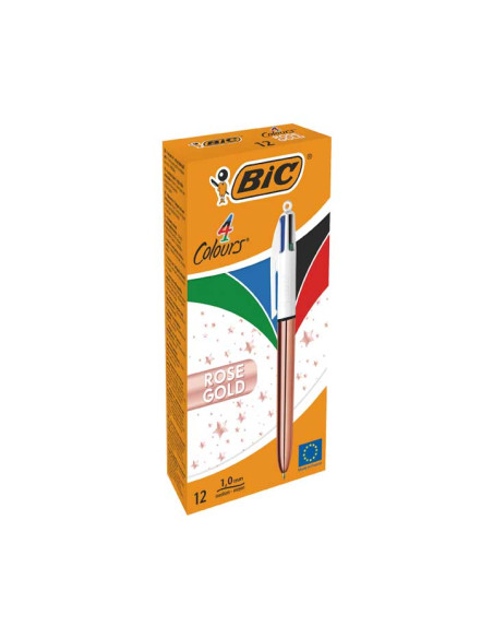 BIC BOLÍGRAFO 4 COLORES ROSE GOLD CUERPO BLANCOROSA METÁLICO CAJA 12 UD