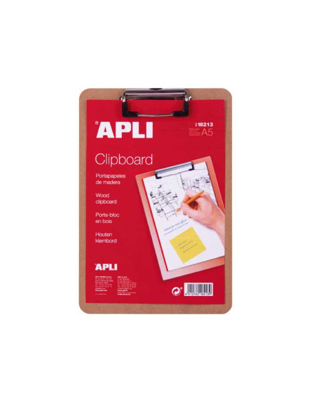 APLI CARPETA CON PINZA ALAMBRE SUPERIOR A5 BASE DE MADERA