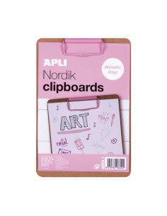 CARPETA con PINZA PORTABLOCS APLI MADERA A5 NORDIK ROSA