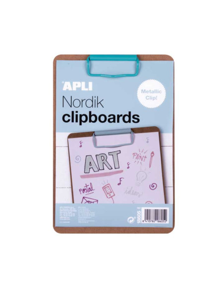 CARPETA con PINZA PORTABLOCS APLI MADERA A5 NORDIK AZUL