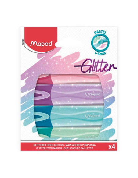MARCADOR FLUOR MAPED FLUO PEPS PASTEL GLITTER  PACK de 4