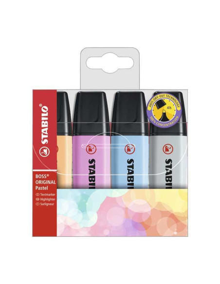 STABILO MARCADOR FLUORESCENTE BOSS ORIGINAL NUEVOS COLORES PASTEL BLÍSTER 4 UD