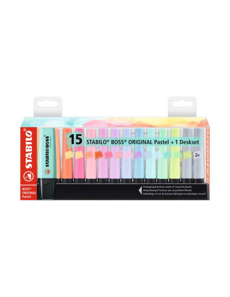 STABILO MARCADOR FLUORESCENTE BOSS ORIGINAL COLORES PASTEL SET ESCRITORIO 15 UD