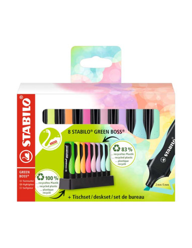 PEANA 8 MARCADORES FLUORESCENTE STABILO GREEN BOSS