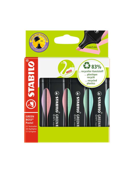 ESTUCHE 4 MARCADORES FLUORESCENTE STABILO GREEN BOSS PASTEL
