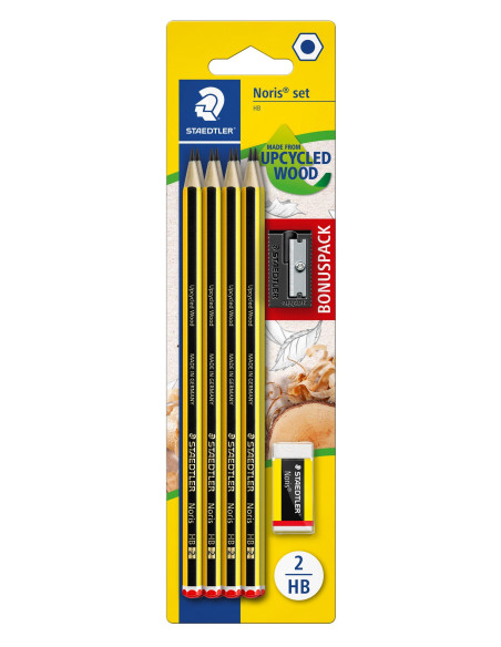 STAEDTLER BLÍSTER CON 8 LÁPICES NORIS 120-2  UNA GOMA NORIS 526 N40  REGALO DE 1 AFILALÁPICES SIMPLE DE PLÁSTICO