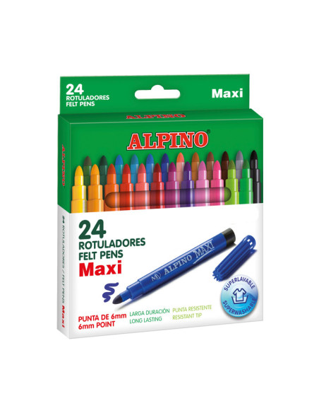 ALPINO ROTULADORES MAXI PUNTA GRUESA ESTUCHE DE 24 CSURTIDOS