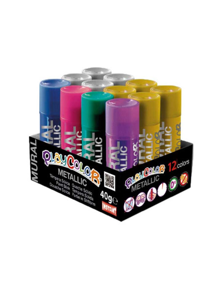 TEMPERA INSTANT SOLIDA PLAYCOLOR MURAL METALLIC 40Gr BANDEJA de 12 COLORES
