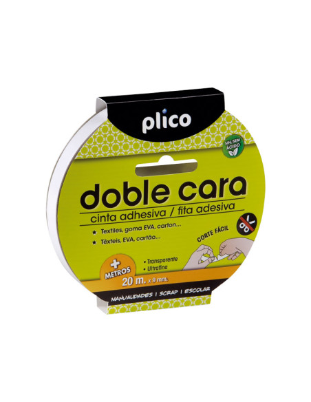 CINTA ADHESIVA PLICO DOBLE CARA 9mm x 20m