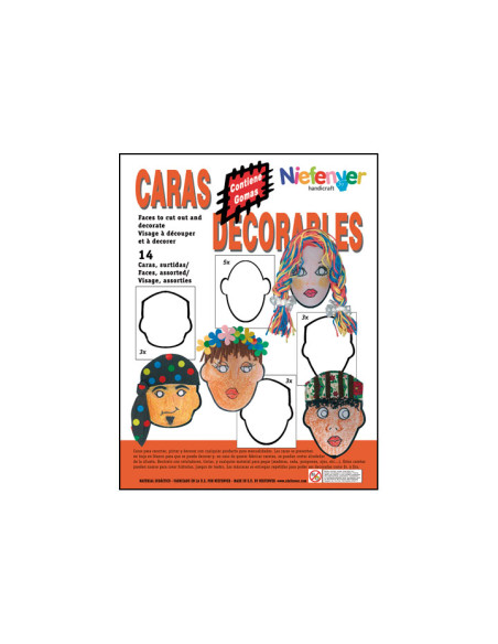 CARETA CARTULINA  para RECORTAR Y DECORAR CARAS NIEFENVER PACK de 14