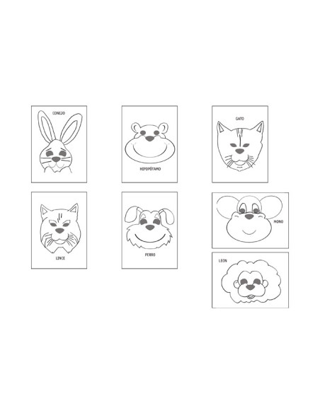 CARETA CARTULINA  para RECORTAR Y DECORAR ANIMALES NIEFENVER PACK de 14