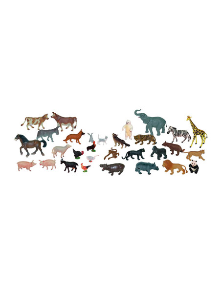 CONTENEDOR 30 FIGURAS ANIMALES DE LA GRANJA Y SALVAJES