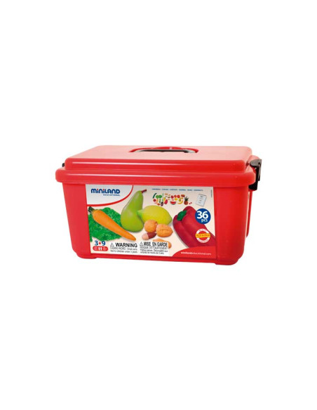 ESTUCHE MINILAND 36 PIEZAS DE COMIDA SURTIDA frutas hortalizas y frutos secos