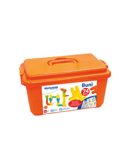 CONTENEDOR DE CONSTRUCCIONES  KIM BUNI 74 PIEZAS REDONDEADAS de 8 cm pieza