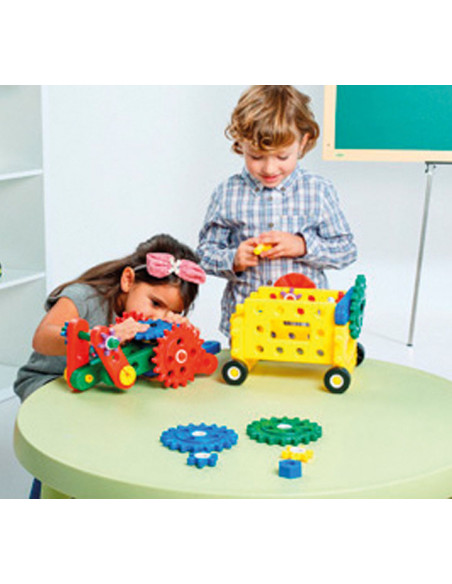 CONTENEDOR MINILAND DE 62 PIEZAS DE CONSTRUCCION Y ENGRANAJE