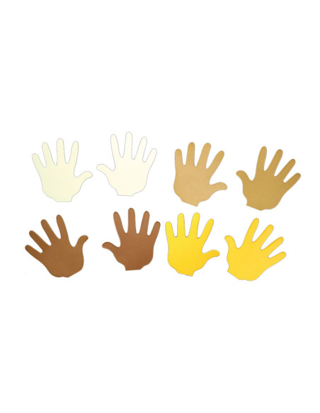 SILUETAS MANOS ETNICAS NIEFENVER 4 RAZAS PACK de 10 MANOS DE CARTULINA 4 COLORES 9x9cm