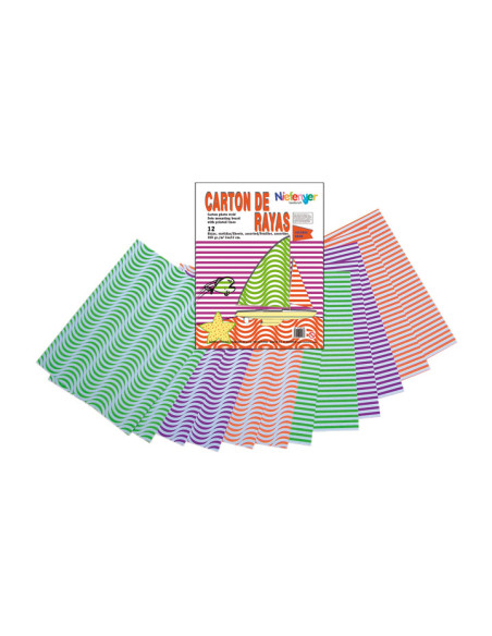 SCRAPBOOKING CARTULINA NIEFENVER IMPRESA 24x32cm 300gr RAYAS NEON PACK de 12