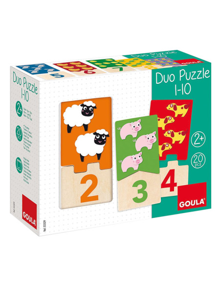 PUZLE GOULA DUO PUZLE 1-10 20 PIEZAS MADERA 10 PUZLEs2 piezas 2 AÑOS