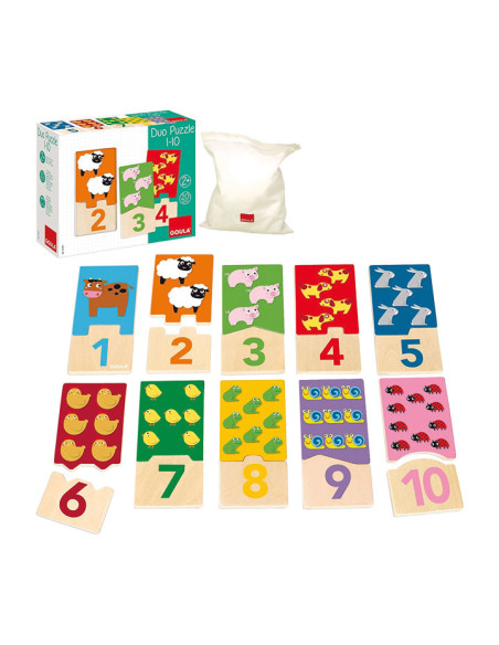 PUZLE GOULA DUO PUZLE 1-10 20 PIEZAS MADERA 10 PUZLEs2 piezas 2 AÑOS