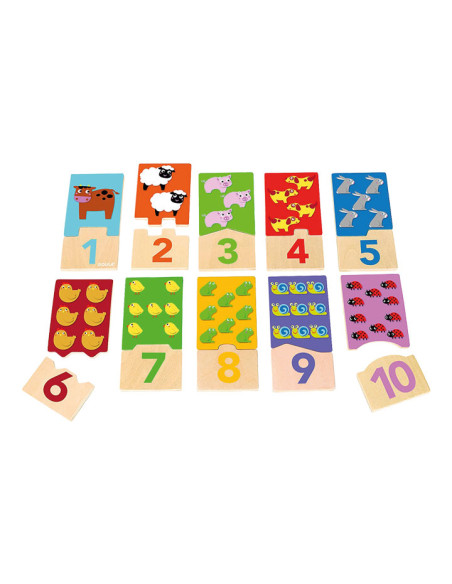 PUZLE GOULA DUO PUZLE 1-10 20 PIEZAS MADERA 10 PUZLEs2 piezas 2 AÑOS