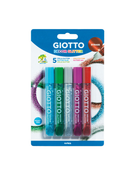 COLA GIOTTO GLITTER DECOR STRASS tubo 105ml BLISTER de 5