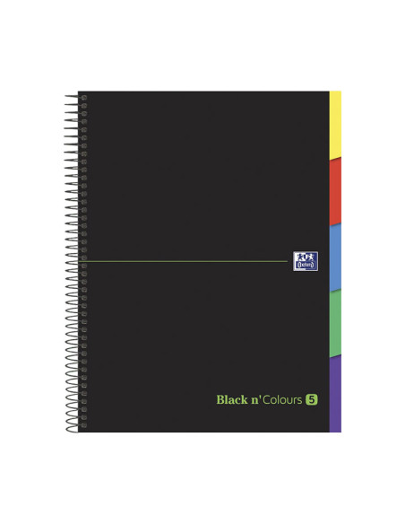 CUADERNO ESPIRAL OXFORD BLACK N` COLOURS 5 BANDAS CON PESTAÑA