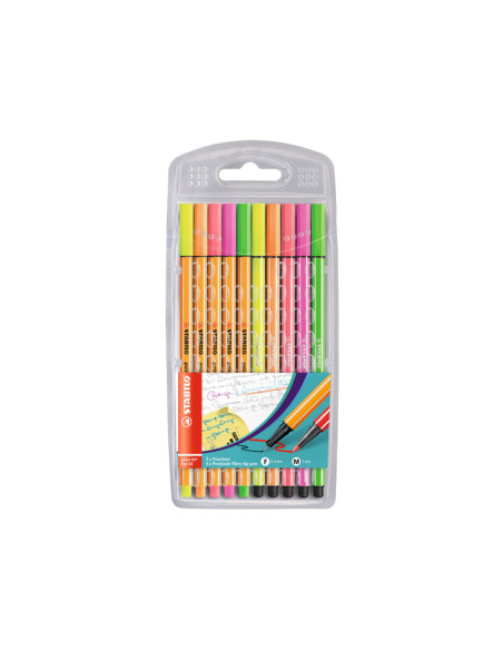 ROTULADOR FIBRA STABILO POINT 88PEN 68 COLORES NEON ESTUCHE de 10