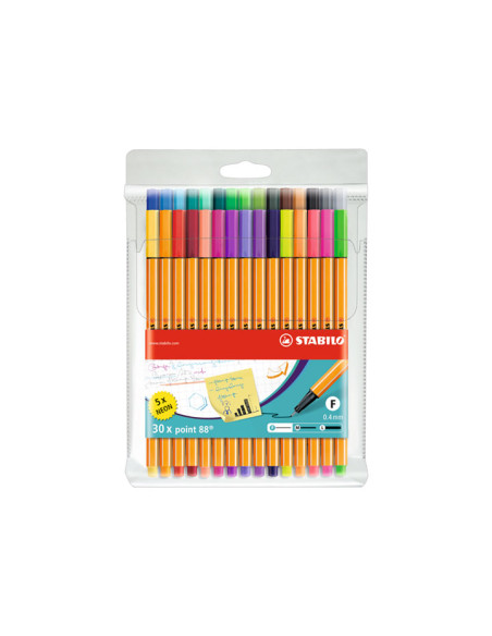 ESTUCHE PLÁSTICO 30 ROTULADORES STABILO POINT 88