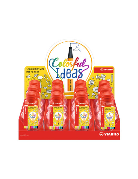 ROTULADOR FIBRA STABILO POINT 88  MINI ESTUCHE BOMBILLA COLORFUL DE 12