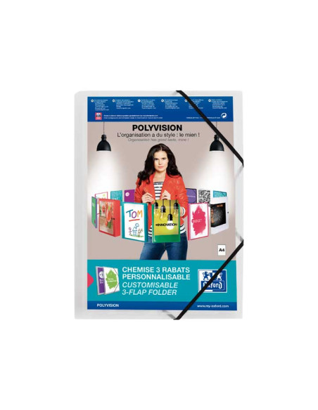 CARPETA de GOMAS y SOLAPAS ELBA POLYVISION PP A4 PERSONALIZABLE TRANSPARENTES