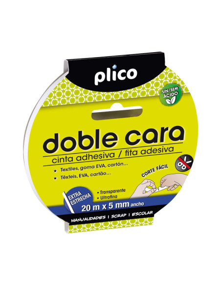 CINTA ADHESIVA DOBLE CARA PLICO rollo 20x5 ULTRA ESTRECHA