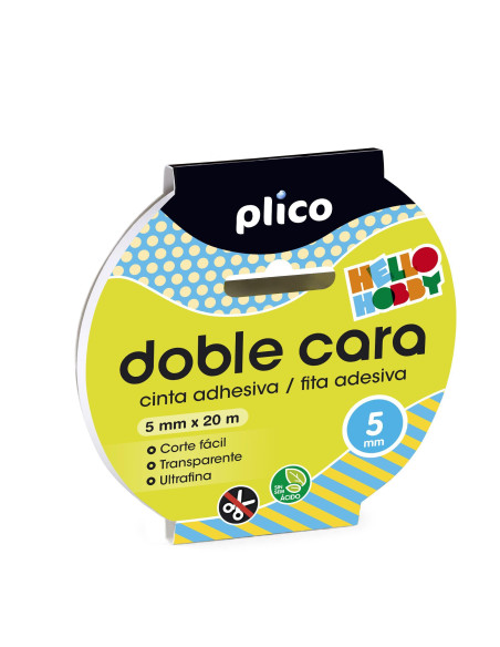 CINTA ADHESIVA DOBLE CARA PLICO rollo 20x5 ULTRA ESTRECHA