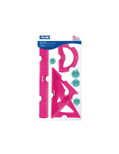 MILAN REGLAS FLEX&RESISTANT 30CM ROSA TRANSLUCIDO KIT DE 4 PIEZAS