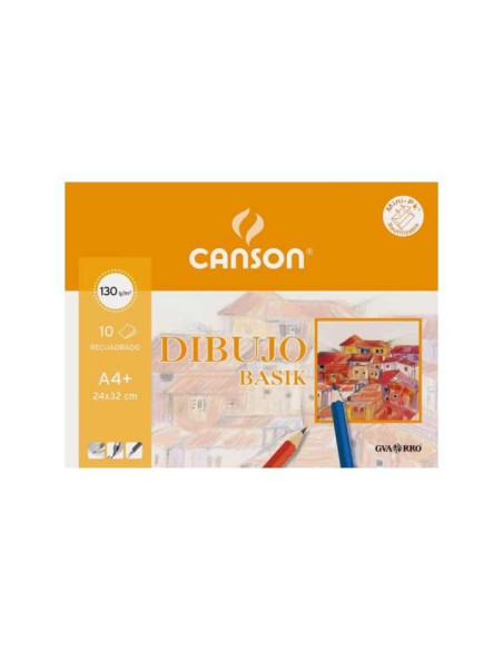MINIPACK 10h LÁMINAS CANSON DE DIBUJO BASIK 130gr A4 CON RECUADRO